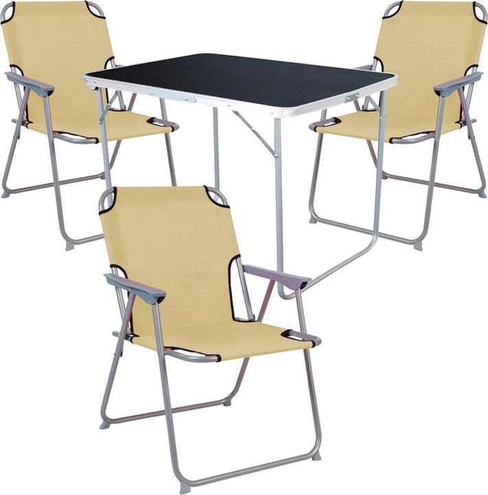Produktbild Mojawo 4-tlg Camping Set Gartenmöbel Campingtisch + 3 Campingstuhl Klappstuhl Beige (70 cm)