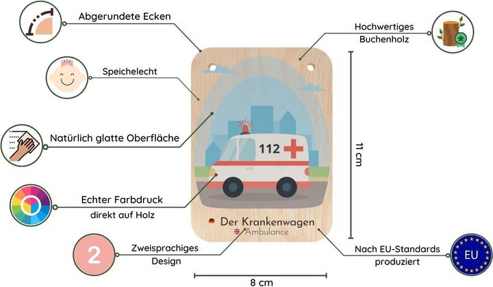 Actual product image Activity Board Bilingual wooden flashcards (German - English), wooden flashcards for vehicles, learning languages (German)