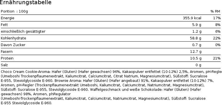 Nährwerte und Zutaten Max Protein Good Morning Instant Oatmeal (Choco-Cream Cookie, 1 Stk., 3000 g)