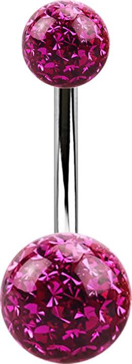 Star Piercing Banane silber mit zwei Kristall Kugeln fuchsia Epoxy Schutzschicht (ohne Messing, Chirurgenstahl 316L)