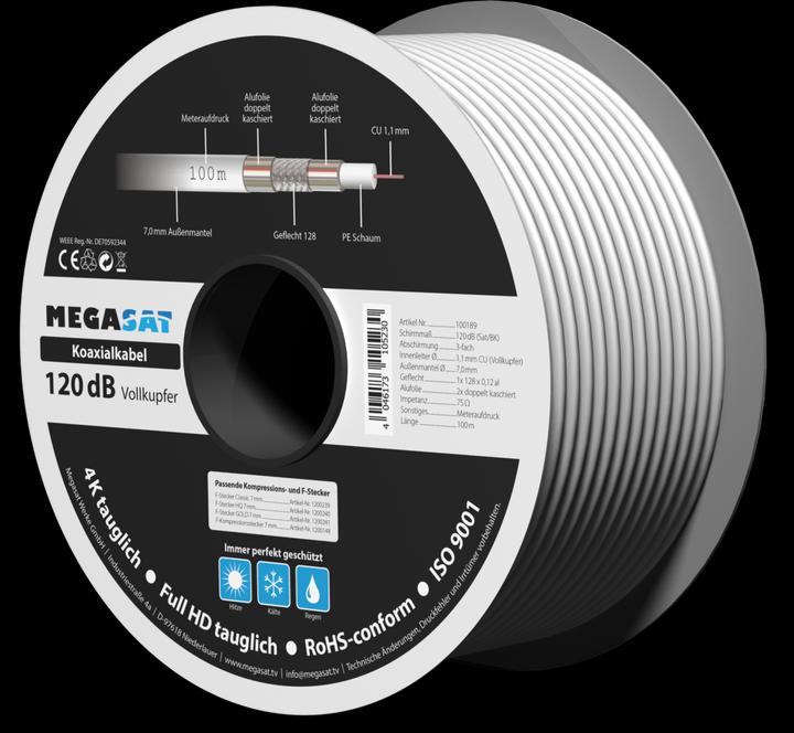 Megasat Coax 120dB cable solid copper 100m (120 dB, Mini reel)