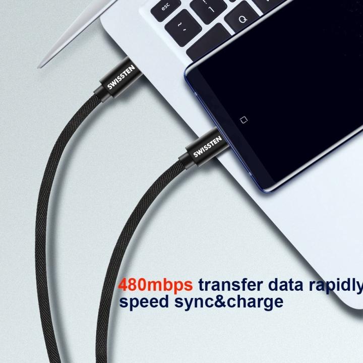 Actual product image Swissten Data cable textile USB-C / USB-C 1.2 M (1.20 m, USB 2.0)