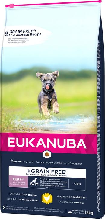 Actual product image Eukanuba Grain Free Puppy small/medium breed, Chicken - dry dog food - 12 kg (Puppy + kitten, 12000 g)