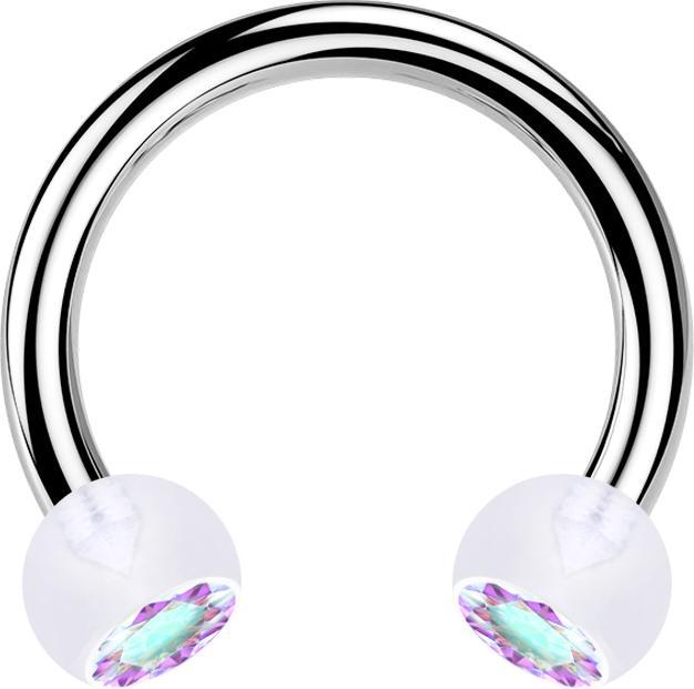 Produktbild Star Piercing Circular Barbell silber mit zwei Kugeln transparent Kristall multicolor (ohne Messing, Bioflex, Chirurgenstahl 316L)