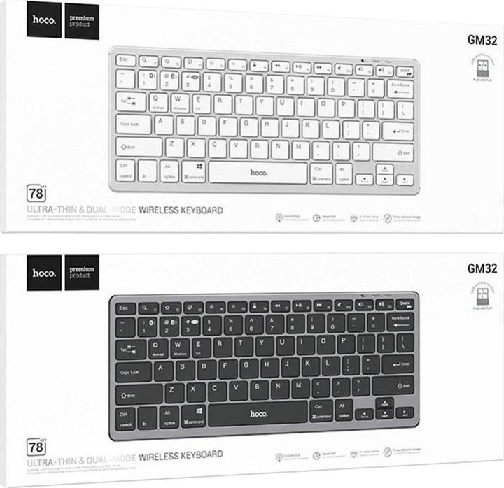Produktbild Hoco Headphone with microphone EOL wireless keyboard QWERTY GM32 silver (Eng. Int., Kabelgebunden)