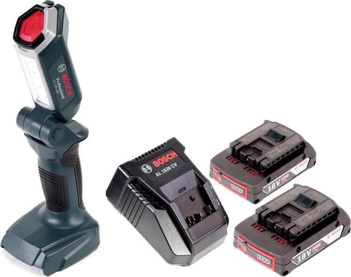Produktbild Bosch Professional GLI 18V-300 Akku Lampe + 2x GBA 18 V 2,0 Ah Akku + AL 1820 CV Ladegerät (300 lm)