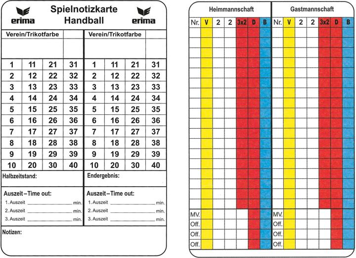 Actual product image Erima Game Note Cards Handball