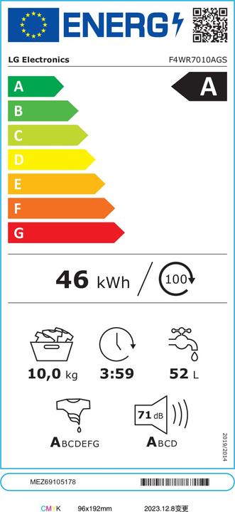 Label énergétique LG F4WR7010AGS (10 kg, Gauche)