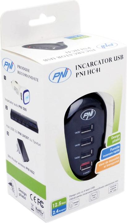 Productafbeelding PNI USB-oplader met 4 poorten, voor smartphones, tablets en camera's