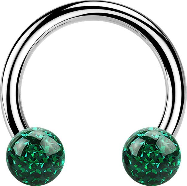 Star Piercing Circular Barbell silber mit zwei Kristall Kugeln grün Epoxy Schutzschicht (Chirurgenstahl 316L, ohne Messing)