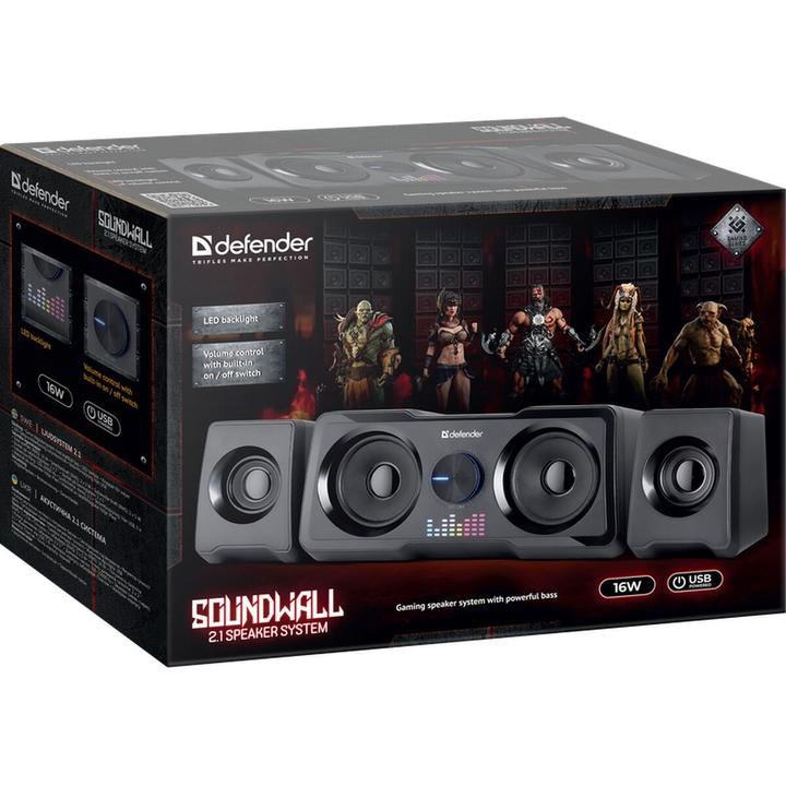 Image du produit Defender Enceintes d'ordinateur SOUNDWALL 2.1 Enceintes USB RVB 16 W avec rétroéclairage
