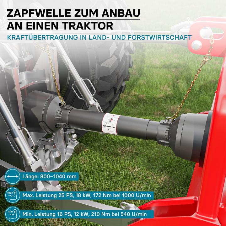 Produktbild Wiltec Zapfwelle T1 Gelenkwelle 800-1040mm 210Nm 540U/min PTO-Shaft 18kW 1 3/8" 6 Zähne (Traktorzubehör)