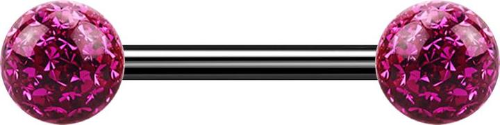 Produktbild Star Piercing Barbell schwarz mit zwei Kristallkugeln fuchsia Epoxy Schutzschicht (ohne Messing, Titan G23)