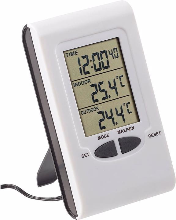 Produktbild Pearl Digitales Innen- und Aussen-Thermometer mit LCD-Display und Uhrzeit