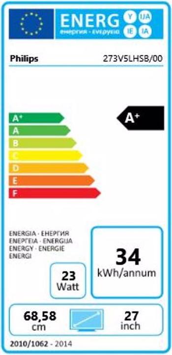Energie-Label Philips 273v5lhsb/00 (1920 x 1080 Pixel, 27")