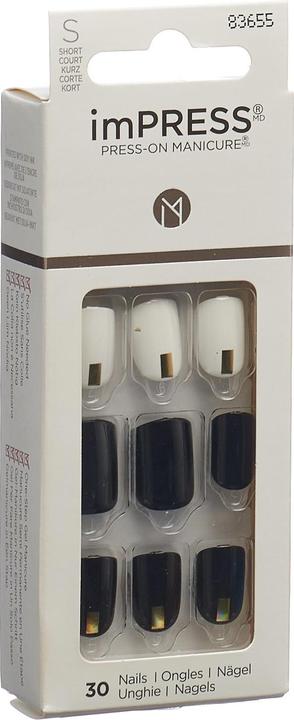 Produktbild KISS Kunstnägel-Set Midnight Drive 30 Stück (Kunstnägel, Weiss, Schwarz)