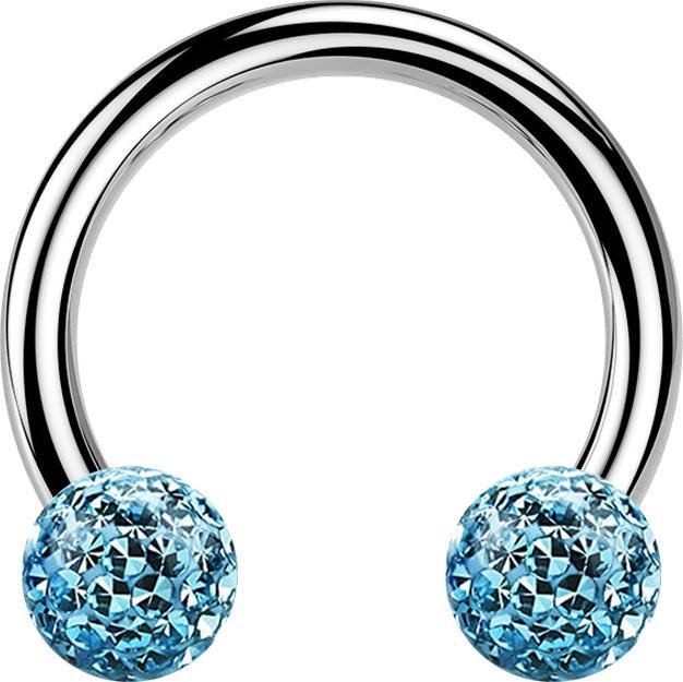 Star Piercing Circular Barbell silber mit zwei Kristall Kugeln aqua Epoxy Schutzschicht (ohne MessingTitan G23, Titan G23)