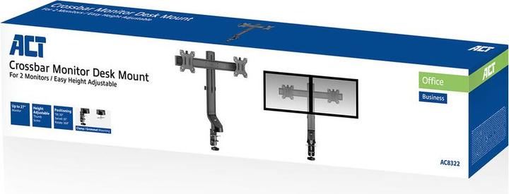 Produktbild Monitor Desk Mount with Crossbar, 2 screens up to 27ö, with thumb screw (Tisch, 27")