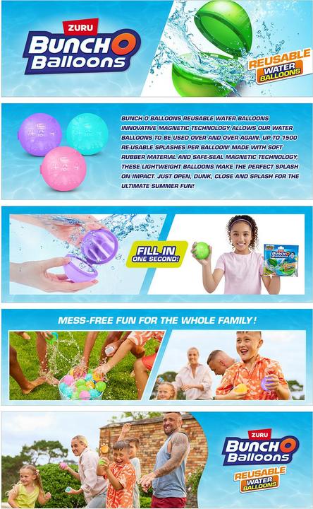 Actual product image Zuru Bunch O Balloons Reusable Water Balloons 3pack ass.