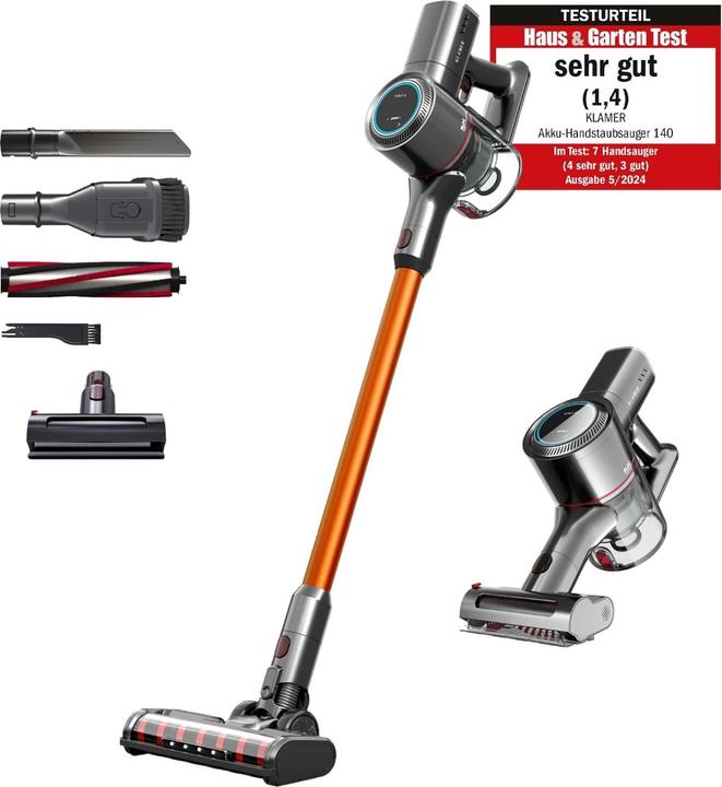 Produktbild KLAMER Akkustaubsauger, 420 Watt, 2 Akkus und mit verschiedenen Aufsätzen