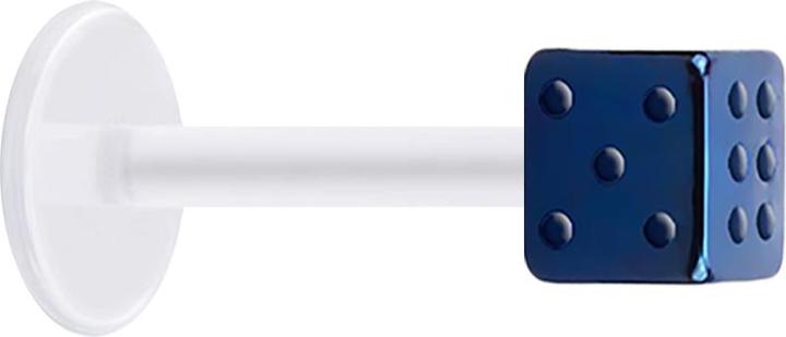 Star Piercing Micro Labret transparent mit Würfel dunkelblau (ohne Messing, Chirurgenstahl 316L, Bioflex)