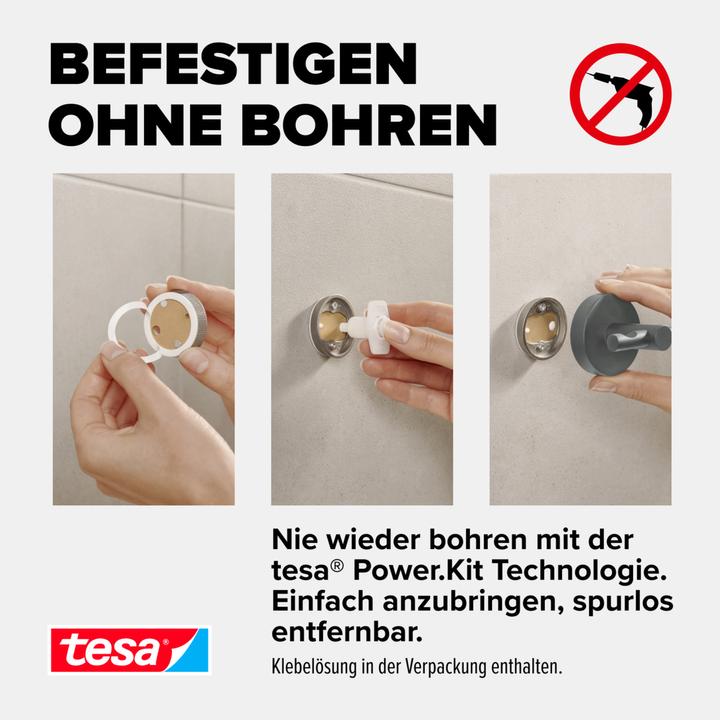 Actual product image tesa MOON GREY Towel hook incl. adhesive solution without drilling