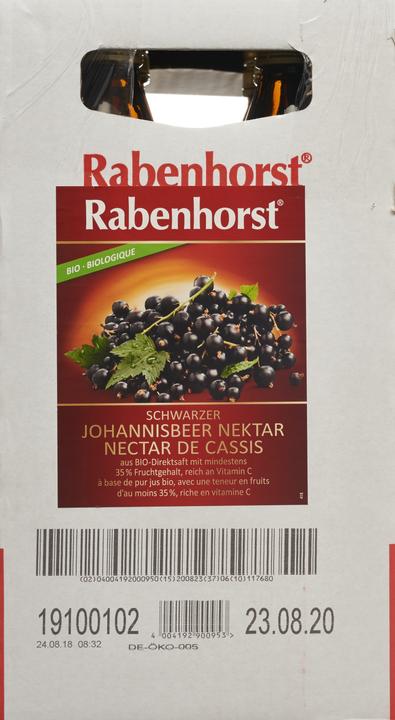 Produktbild Rabenhorst Schwarze Johannisbeere Nektar Bio (6 x 75 cl)