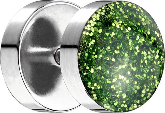 Produktbild Star Piercing Fake Plug mit glitter Kuppel grün (ohne Messing, Chirurgenstahl 316L)