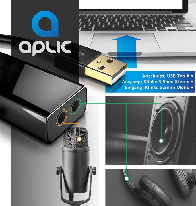 Actual product image Aplic Sound card Virtual 7.1 Surround, USB mini external, Dynamic 3D Surround, 3.5mm input, 3.5mm output (USB 2.0)