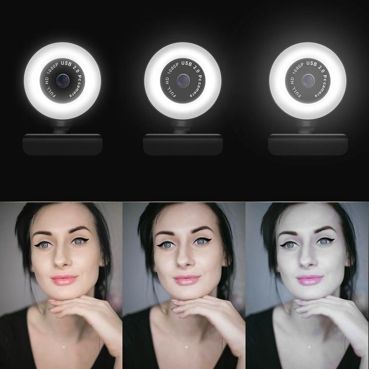 Actual product image Avizar Webcam Ring Light USB 1080p Full HD Light Ring, with Microphone - Black (2 Mpx)