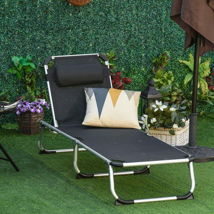 Actual product image Swisshandel24 Sun lounger Garden lounger Aluminium fabric lounger Relax lounger 5-way adjustable foldable (165 cm)