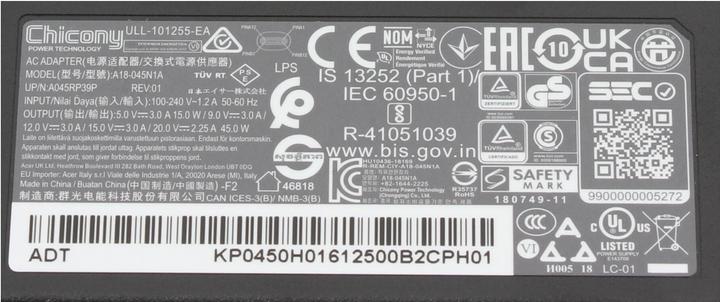 Actual product image Acer Original laptop power supply (45 W)
