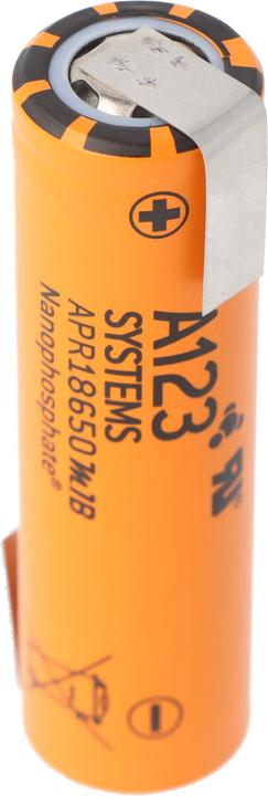 Produktbild A123 Systems A123 APR18650M-A1 1100mAh 3,3V LiFePo4 Akku mit Lötfahne Z-Form 64,95x18,2mm (1 Stk., 1100 mAh)