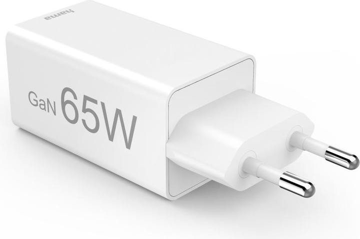 Actual product image Hama Fast charger, GaN, 2x USB-C, PD/Qualcomm®, mini charger, 65 W, white (65 W)