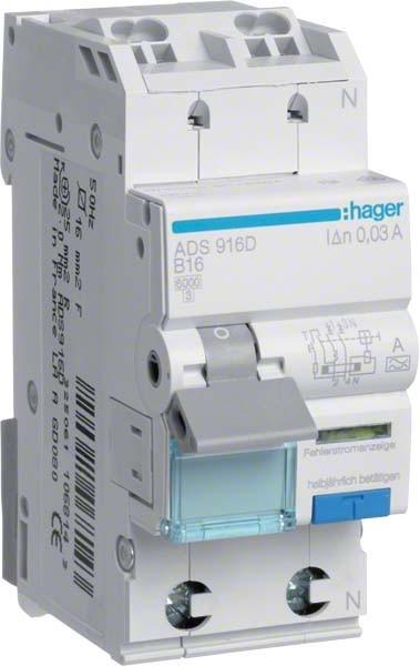 Produktbild Hager FI/LS-Schalter 1P+N 6kA B-20A 30mA ADS920D