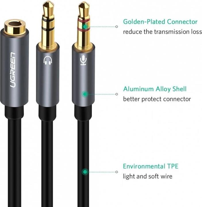 Image du produit Ugreen Micro et casque Y Splitter 3.5 mm jack (0.20 m, Jack 3,5 mm (AUX))