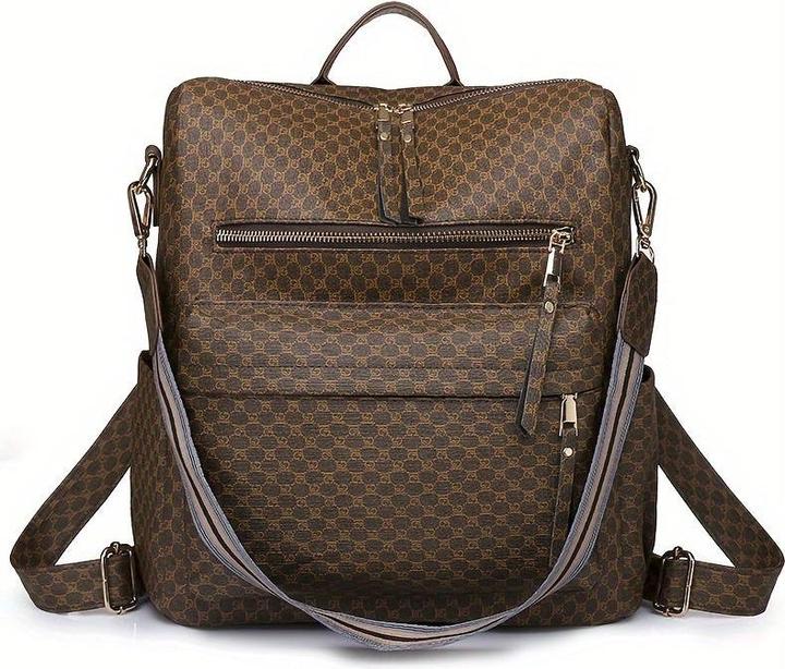 Produktbild Only-Bags.Store Retro Rucksack Handtasche, Boho Strap Zwei-Wege-Umhängetasche, Mode Vegan Leder Schultasche Daypack