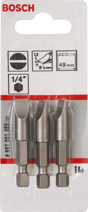 Actual product image Bosch Professional Zubehör Screwdriver bit extra-hard S 1.2 x 8.0, 49 mm, pack of 3 (S1.2x8.0)