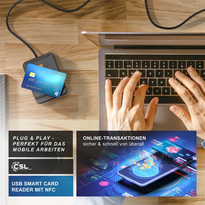 Immagine prodotto CSL Lettore di smart card USB, NFC, ISO 7816/14443, compatibile con Mac OS X e Windows 11, per carte (USB)