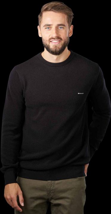 Produktbild GANT Cotton Pique Pullover Crew Neck Black (S, L, 3XL)