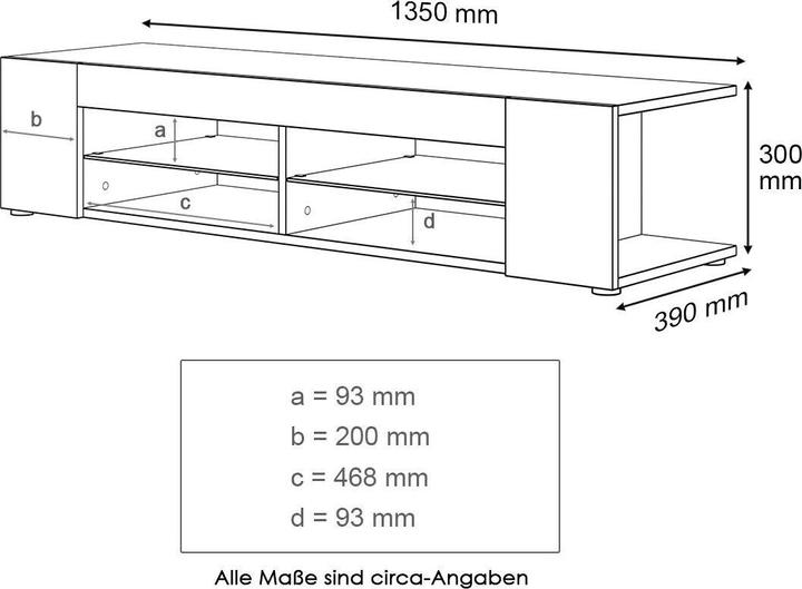 Actual product image SONNI TV low panel, TV cabinet, TV table 135x39x30cm white high-gloss cabinet with LED lighting, gla (135 x 39 x 30 cm)