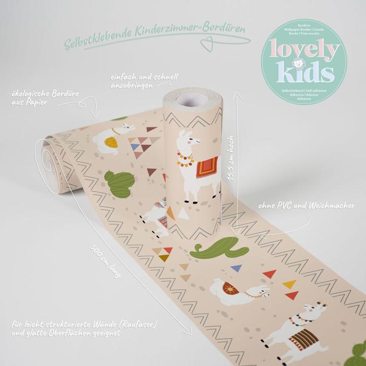 Produktbild A.S. Création Lovely Kids Kinderzimmer Relaxed Lamas mit süssen Lamas und Kakteen (15 x 500 cm)