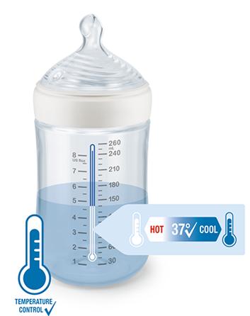 Actual product image NUK Nature Sense Glass Bottle Set, with Temperature Control Indicator, Teat and Genius Schnul...