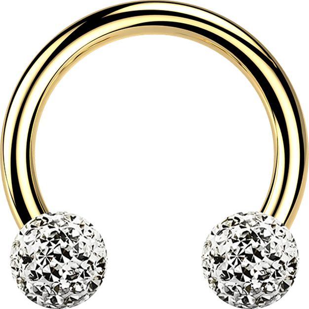 Star Piercing Micro Circular Barbell vergoldet mit zwei Kristall Kugeln silber Epoxy Schutzschicht (Titan G23, ohne Messing)