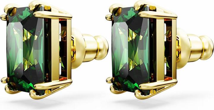 Actual product image Swarovski Matrix Stud Earrings Rectangle Cut Green Gold (Swarovski Metal)