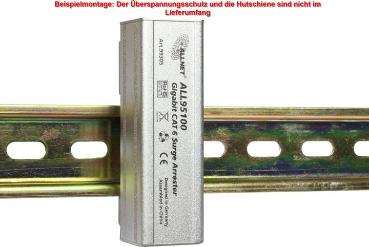 Actual product image Allnet TP Cat 6 overvoltage/lightning protection for ALL95100 top-hat rail mounting bracket