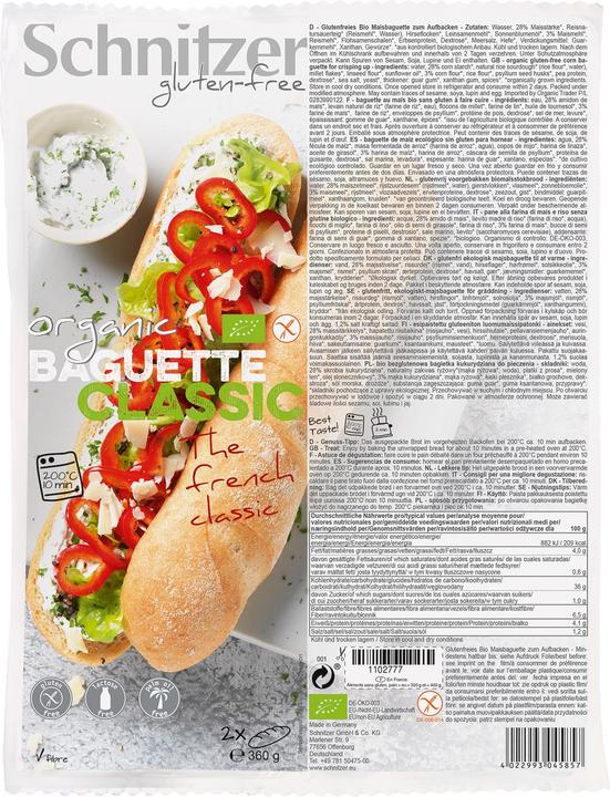 Actual product image Schnitzer Gluten-free organic corn baguette (360 g)