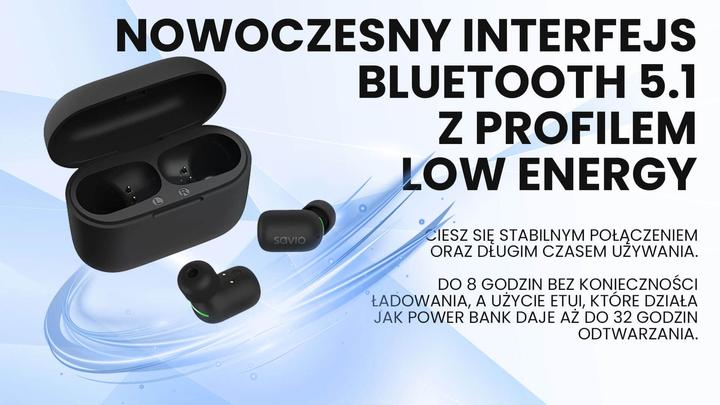 Actual product image Savio TWS-09 IPX5 Headphones & Headset Wireless In Ear Music Bluetooth Black (8 h, Wireless)