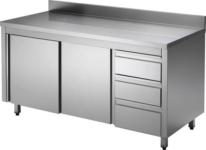 Produktbild Gastro Hero Edelstahl-Arbeitsschrank ECO mit Flügeltür und Schubladen mit Aufkantung (120 cm, 85 cm)