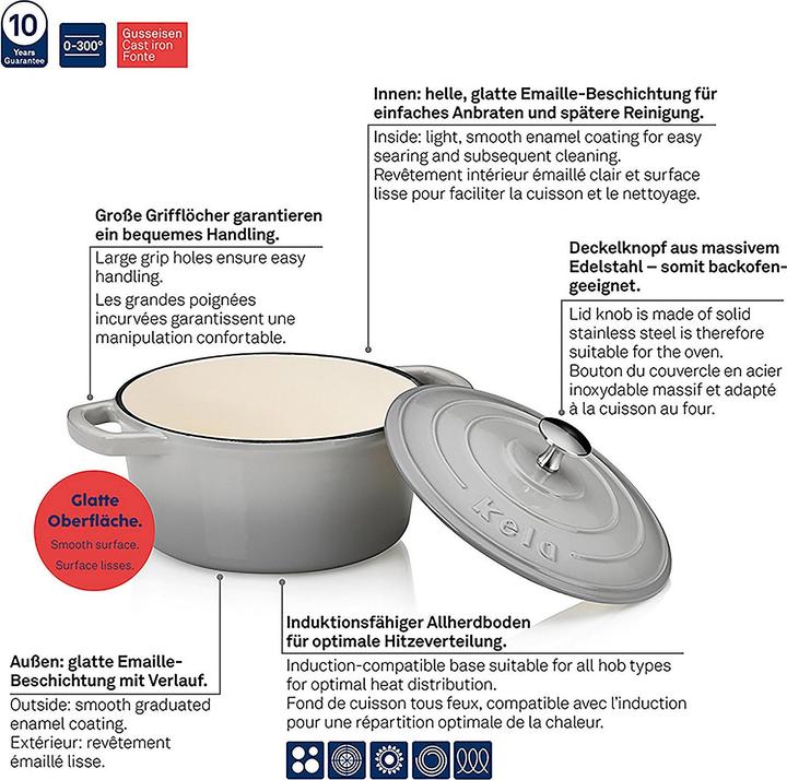 Produktbild Kela Bräter Calido 2,5l grau (21 cm, Bräter + Schmortopf, Gusseisen)